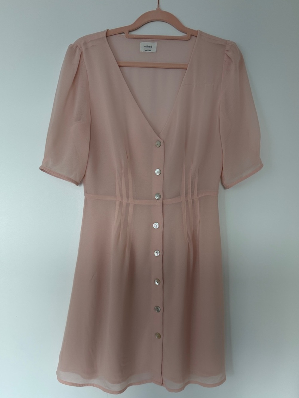 Wilfred - Blush Pink V-Neck Button-Front Dress